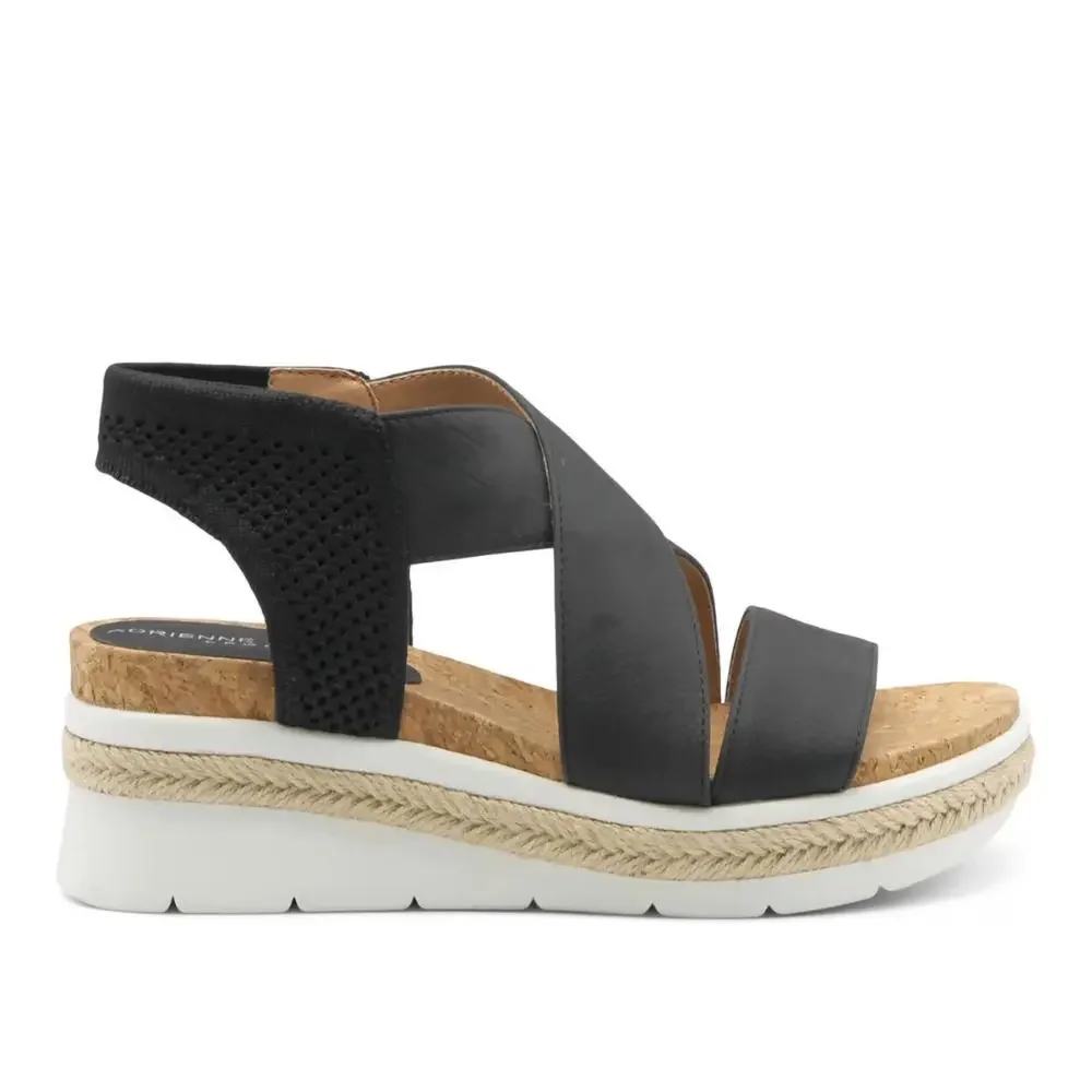 Adrienne Vittadini Carrie Sandals Women's 10 Black Wedge Heel Espadrille ZAP2624